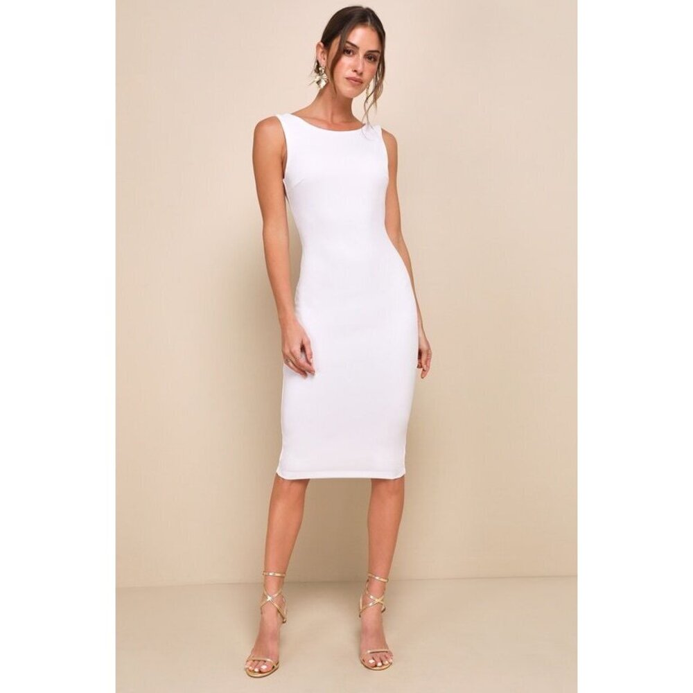 Lulus So Stunning White Backless Midi Dress - Size S